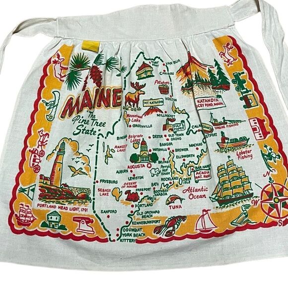 Vintage Souvenir Maine Map Apron Kitchen Women’s  Waist Tie Half Kitschy Apron - Picture 1 of 13